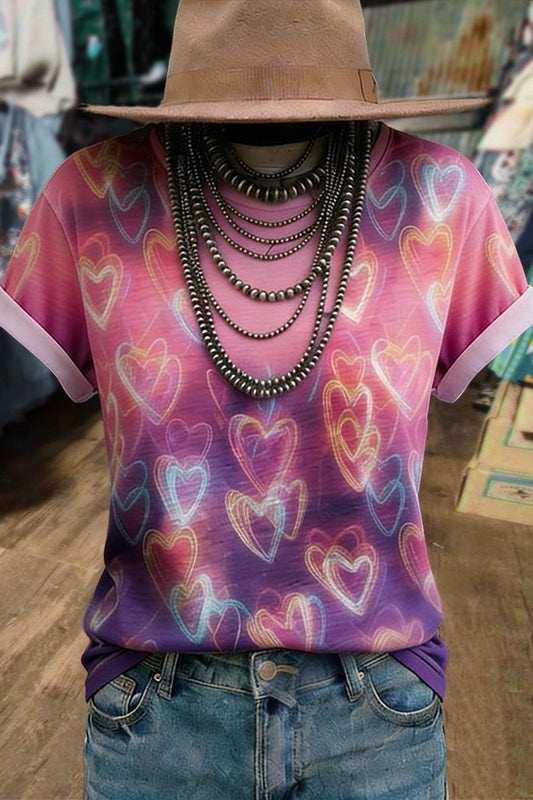 Valentine's Day Heart Print Short Sleeve T-Shirt