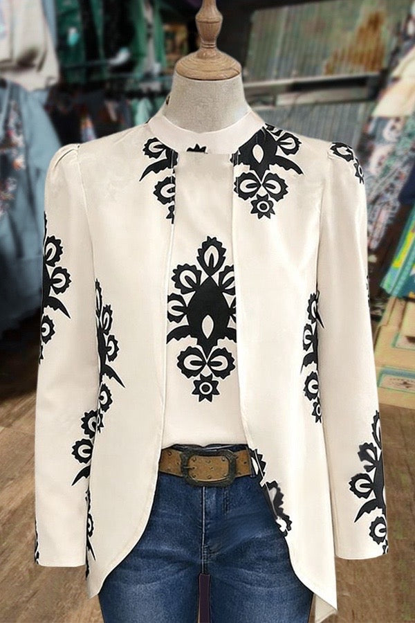 Elegant Ethnic Print Long Sleeve Top