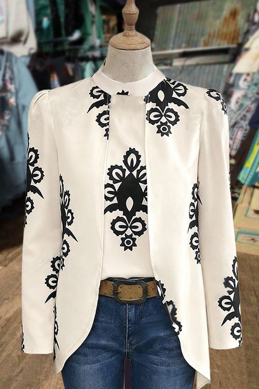 Elegant Ethnic Print Long Sleeve Top