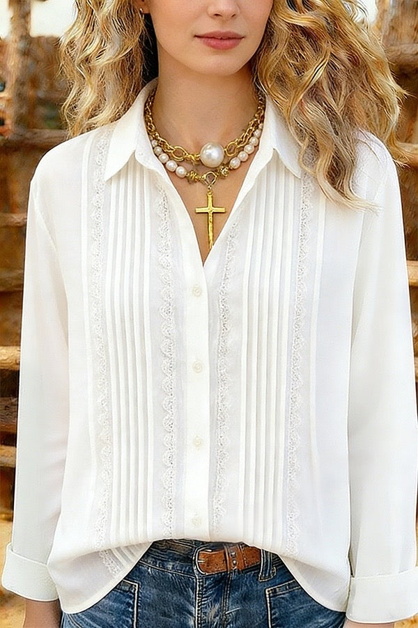 Pleated Button-Down Blouse