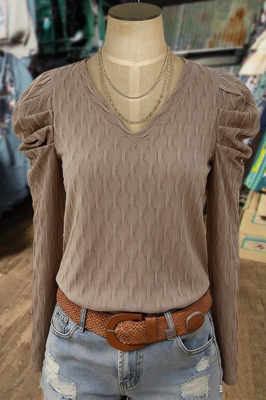 Taupe Textured Puff Sleeve Top