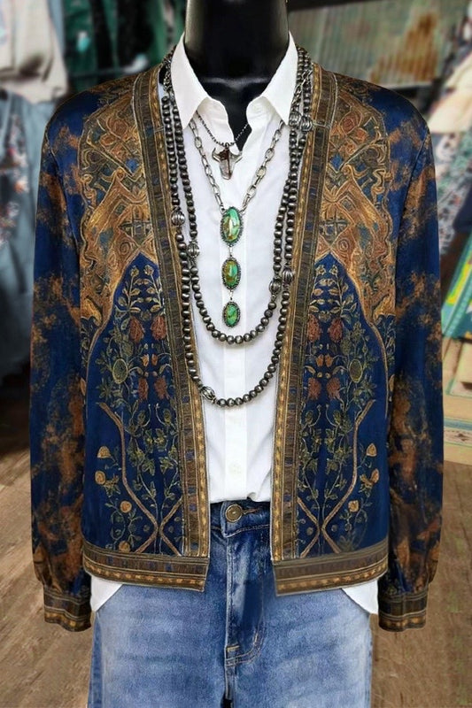 Navy and Gold Embroidered Bohemian Jacket