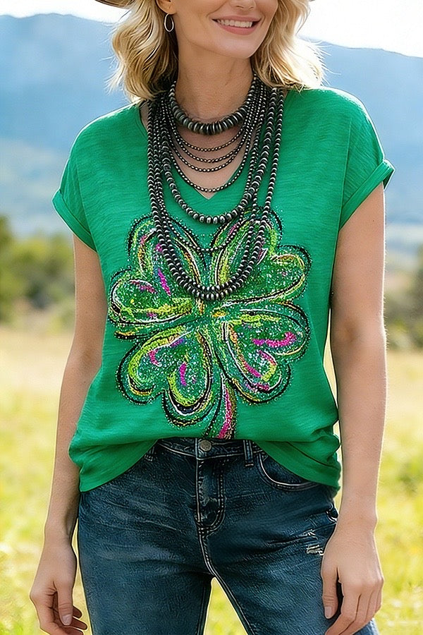 Green Sequin Shamrock T-Shirt