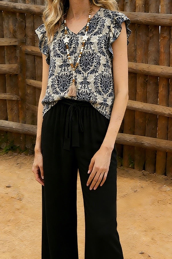 Black and White Damask Print Two-Piece Set