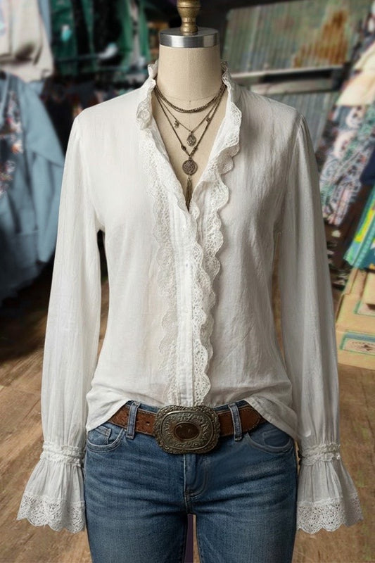 Lace Ruffle Blouse with Bell Sleeves