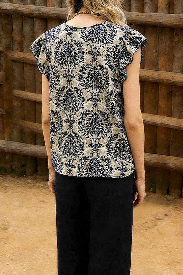 Black and White Damask Print Two-Piece Set