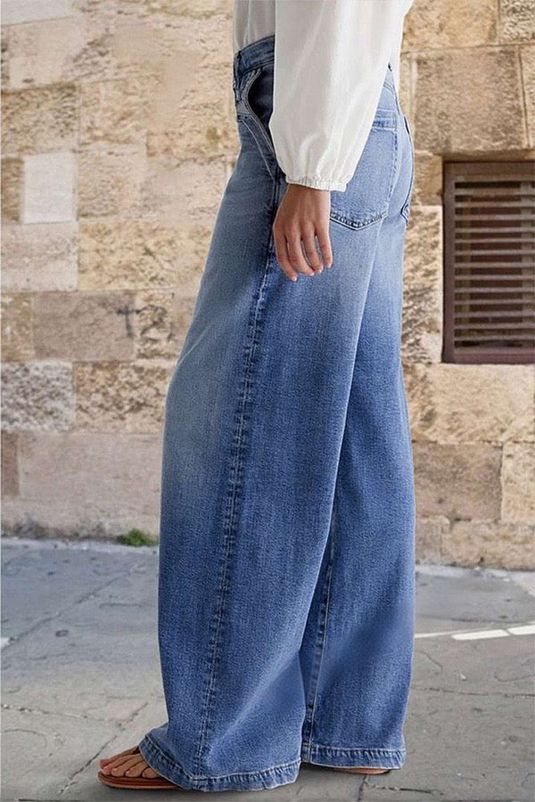 Wide-Leg Palazzo Denim Jeans
