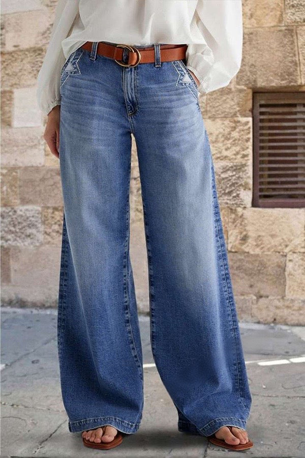 Wide-Leg Palazzo Denim Jeans
