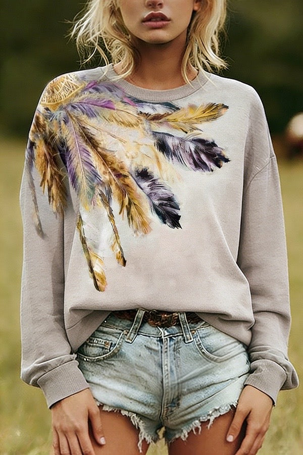 Bohemian Feather Print Sweatshirt