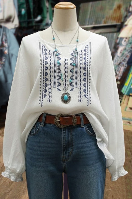 Tribal Embroidered Boho Blouse