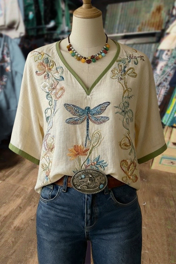 Embroidered Dragonfly Blouse