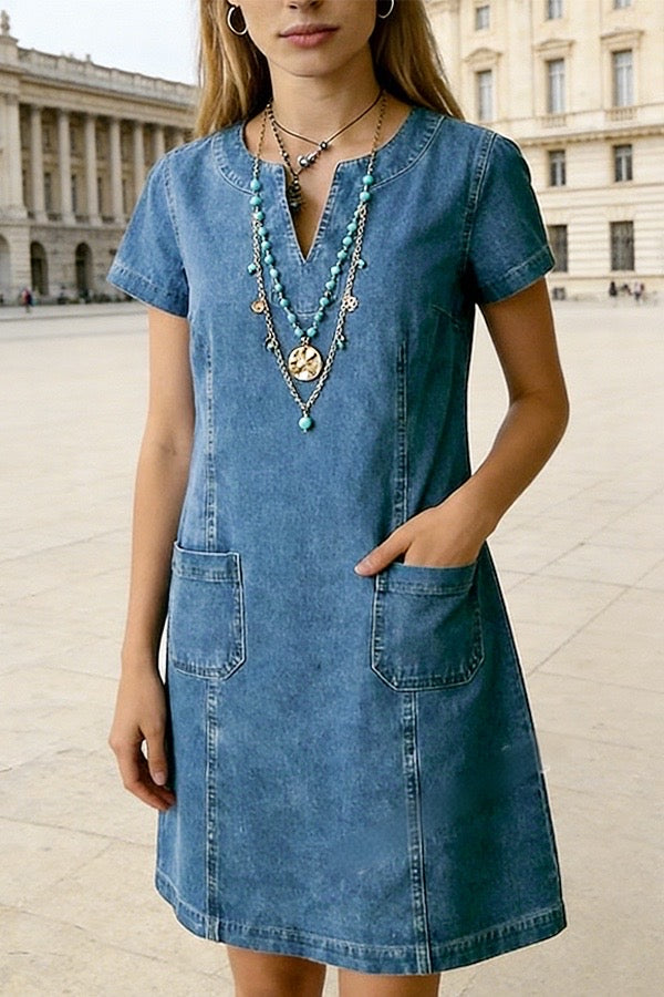 Denim Shift Dress with Pockets