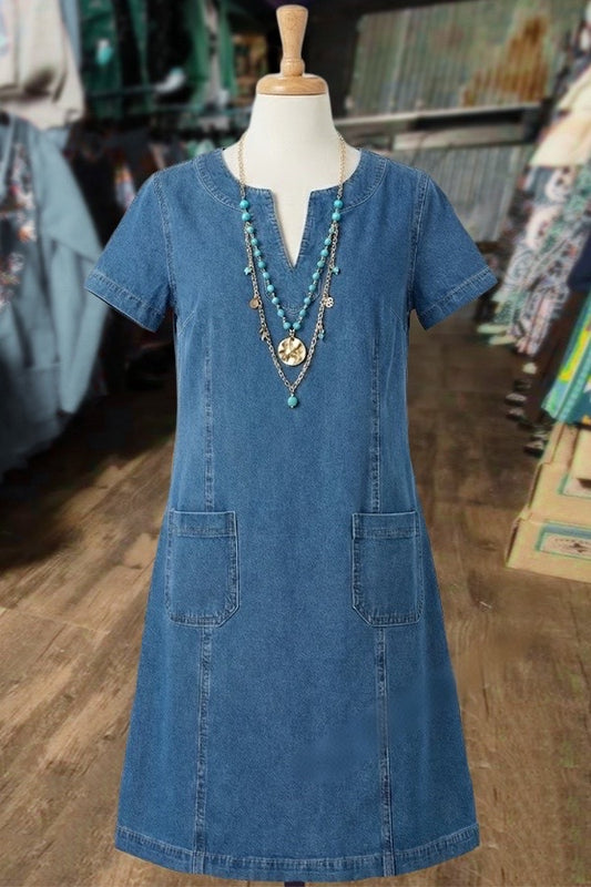 Denim Shift Dress with Pockets