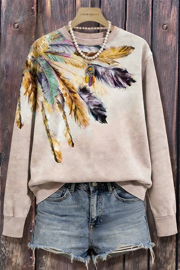 Bohemian Feather Print Sweatshirt