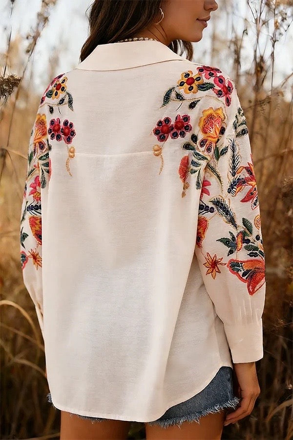 Chic Floral Print Button Up Blouse