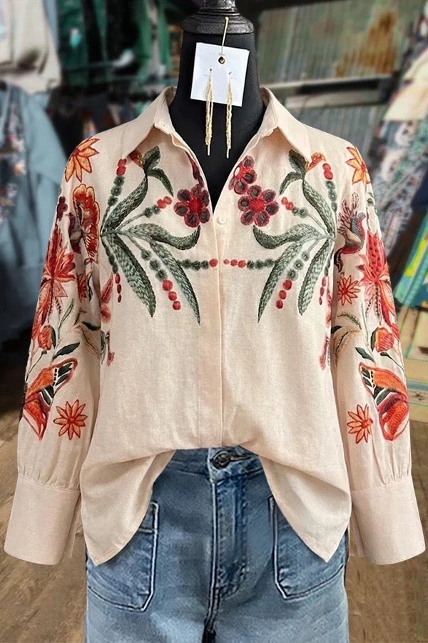 Chic Floral Print Button Up Blouse