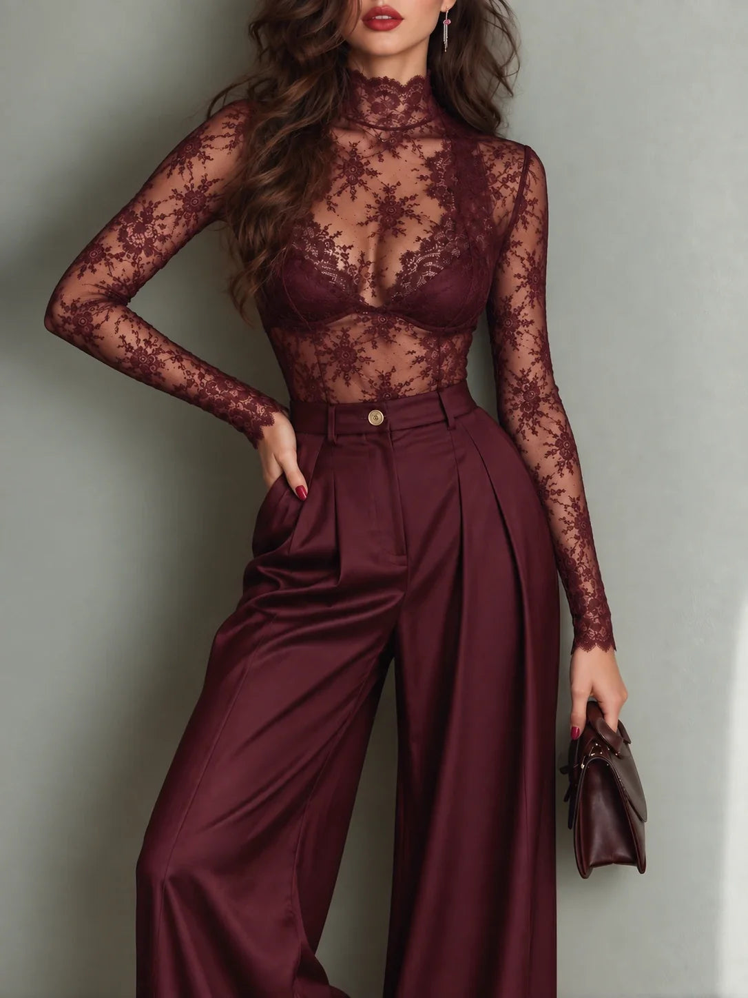 Sheer Floral Lace High-Neck Top