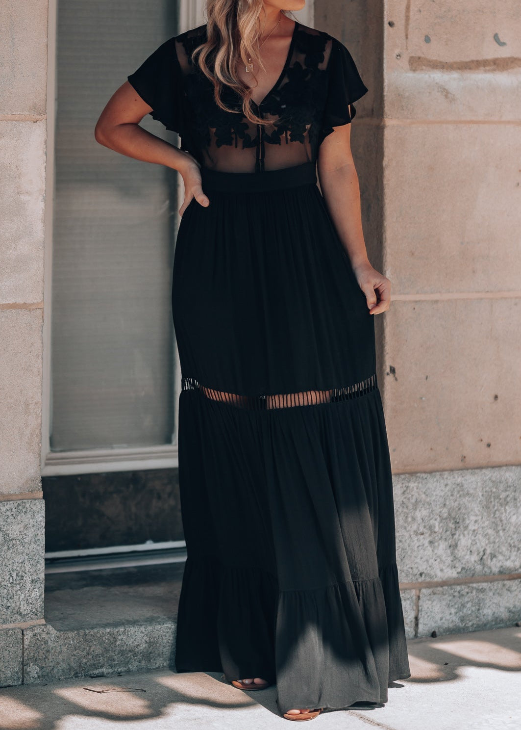 Skylar Embroidered Maxi Dress (Black)