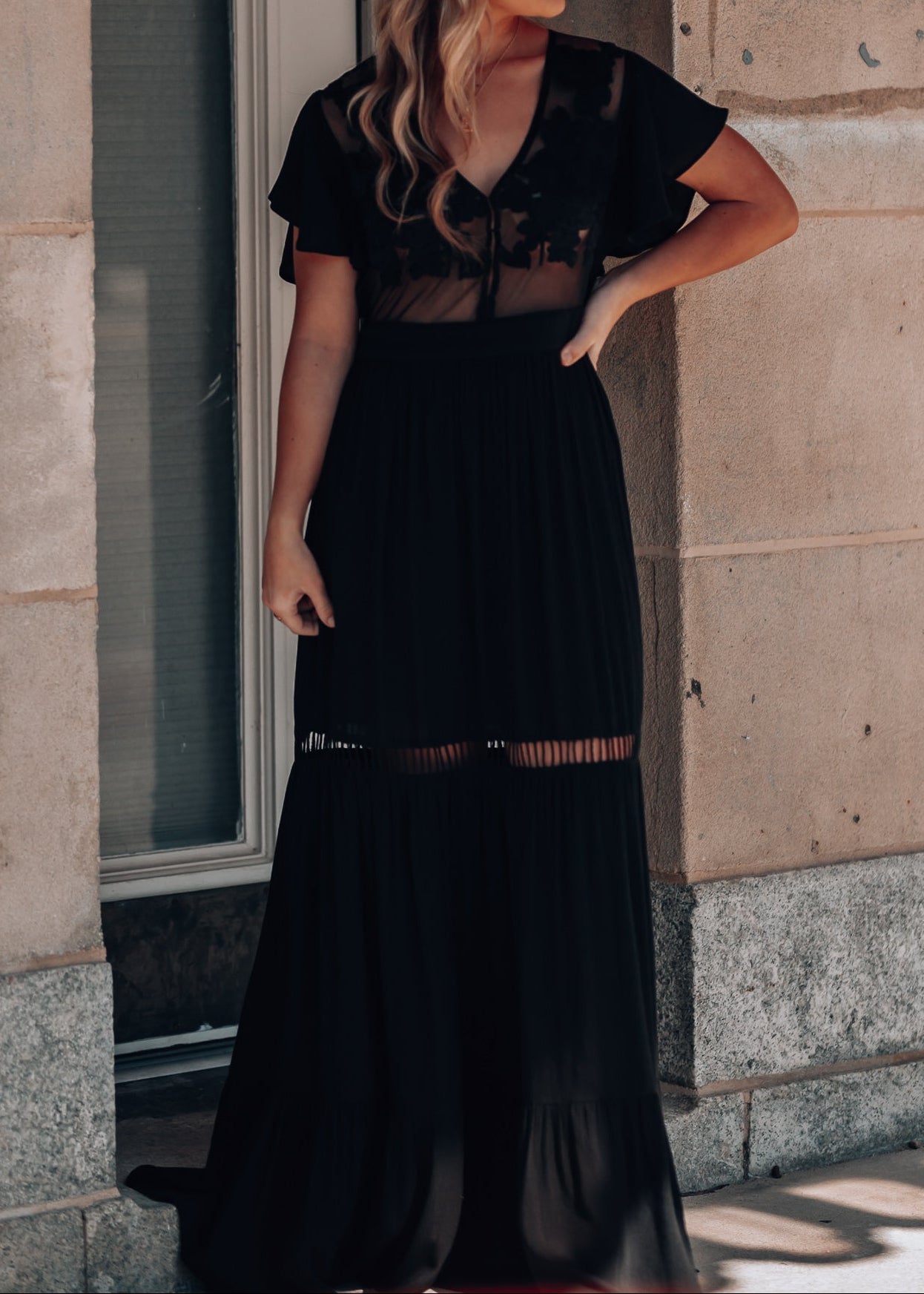 Skylar Embroidered Maxi Dress (Black)