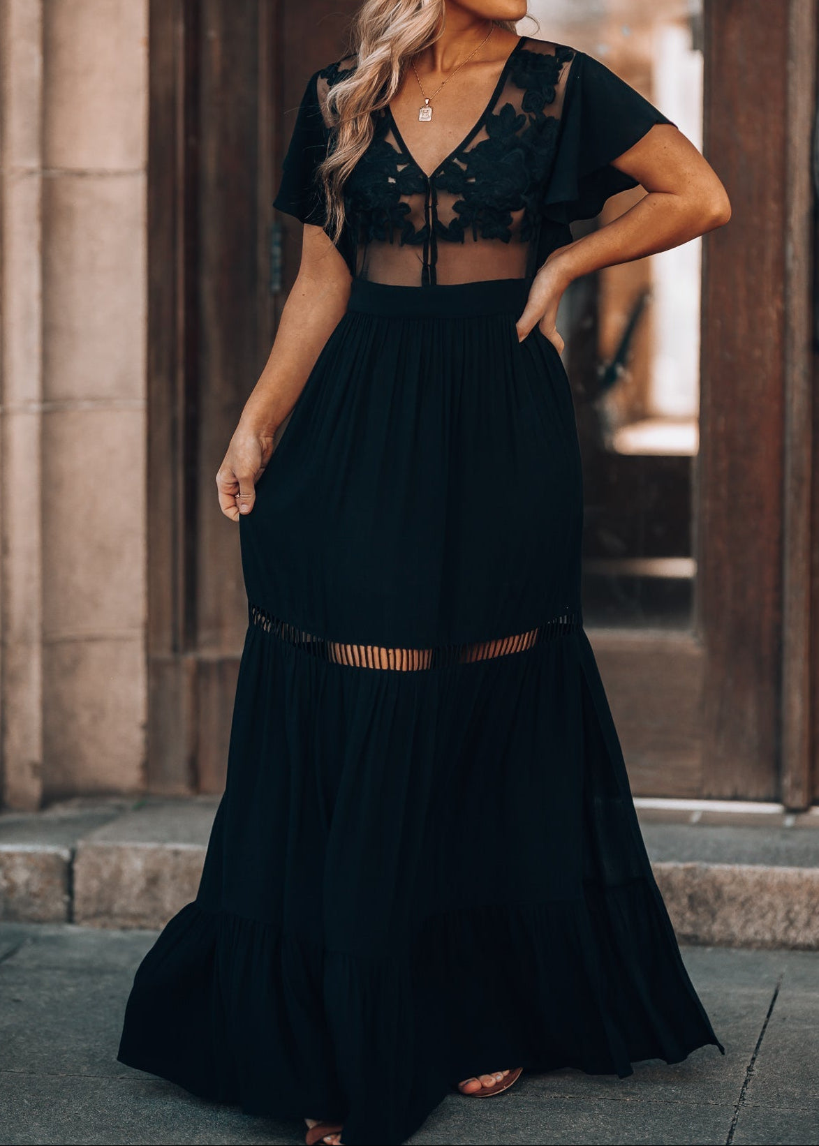 Skylar Embroidered Maxi Dress (Black)