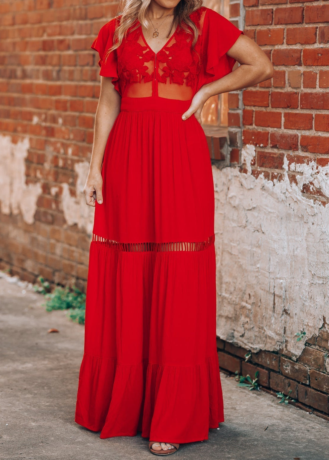 Skylar Embroidered Maxi Dress (Red)