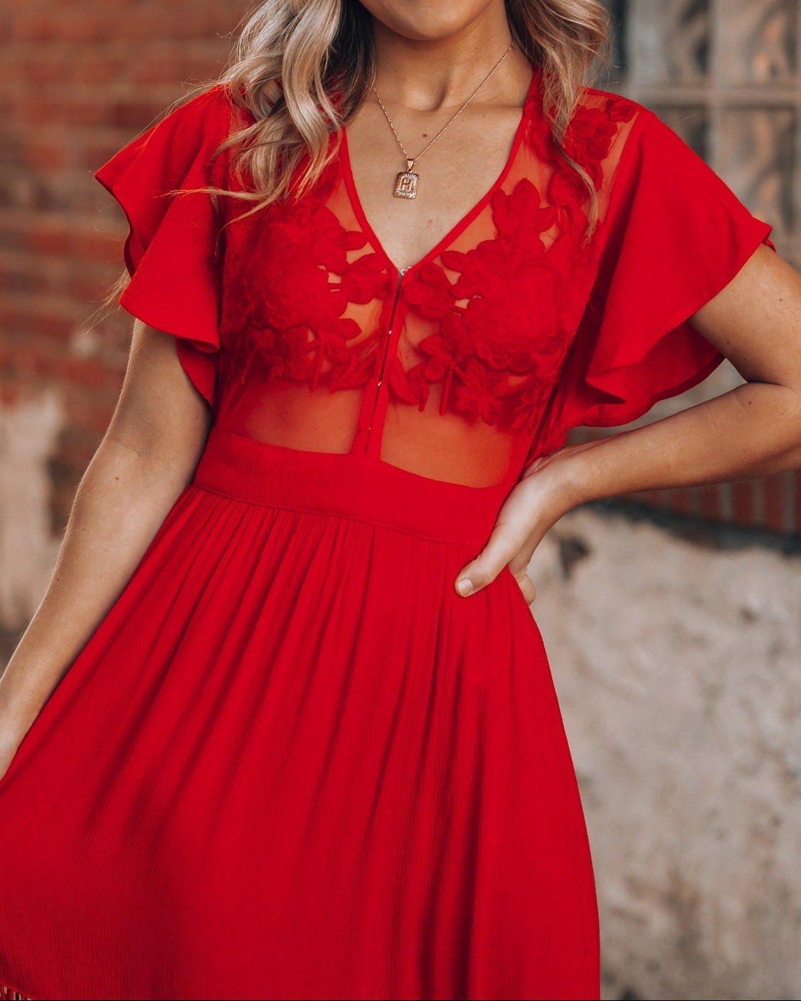 Skylar Embroidered Maxi Dress (Red)