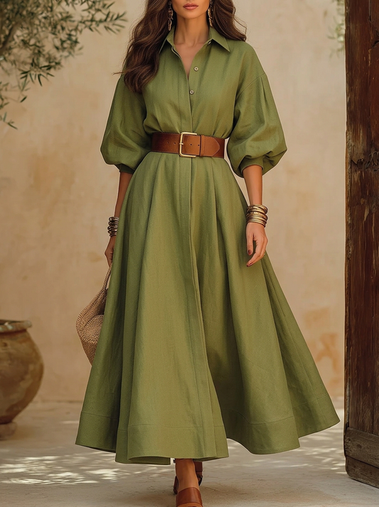 Belted Puff Sleeve Shirt Dress