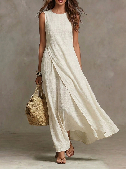 Sleeveless Round Neck Draped Wrap Maxi Dress