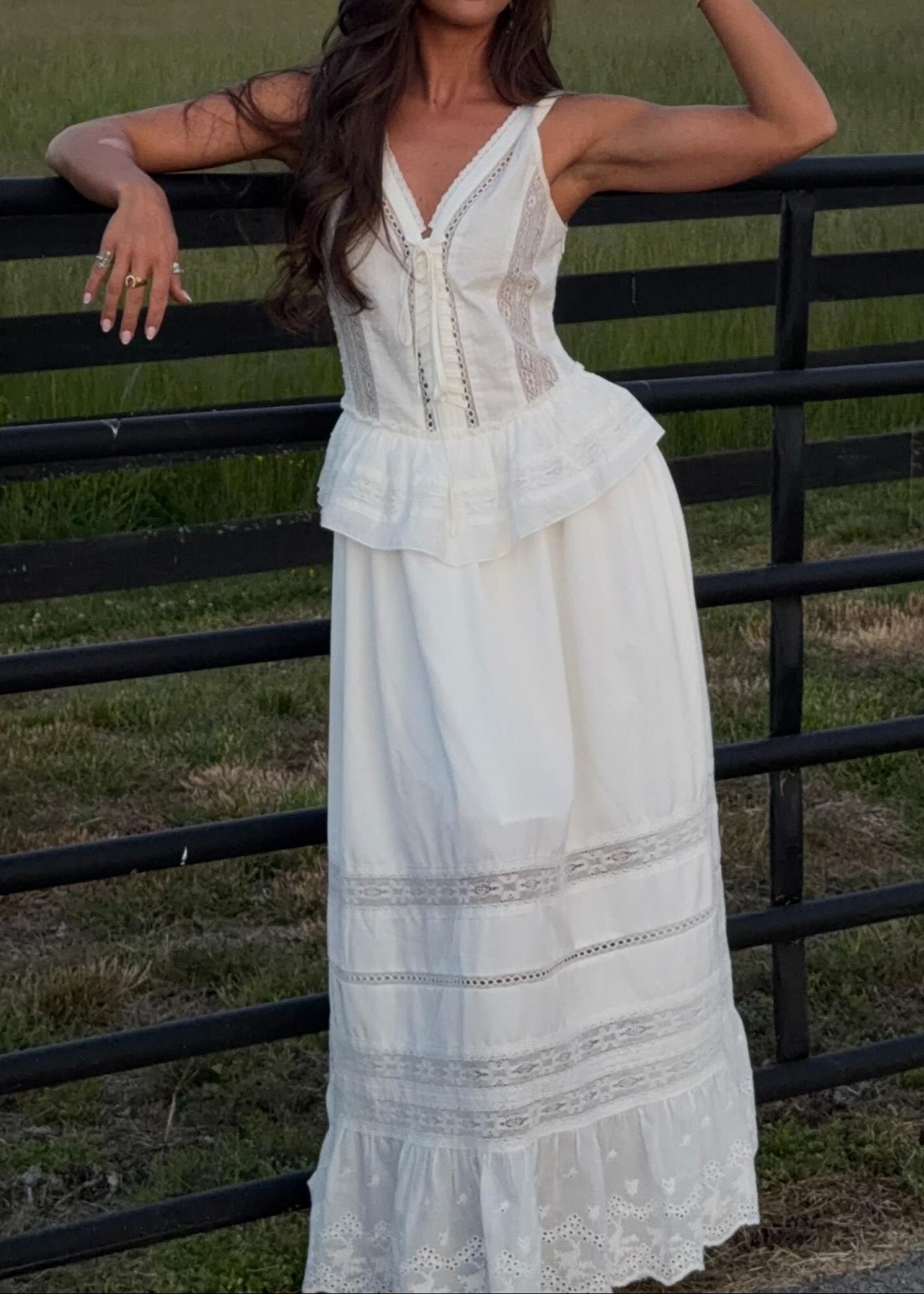 Lace Insert V-Neck Sleeveless Maxi Dress