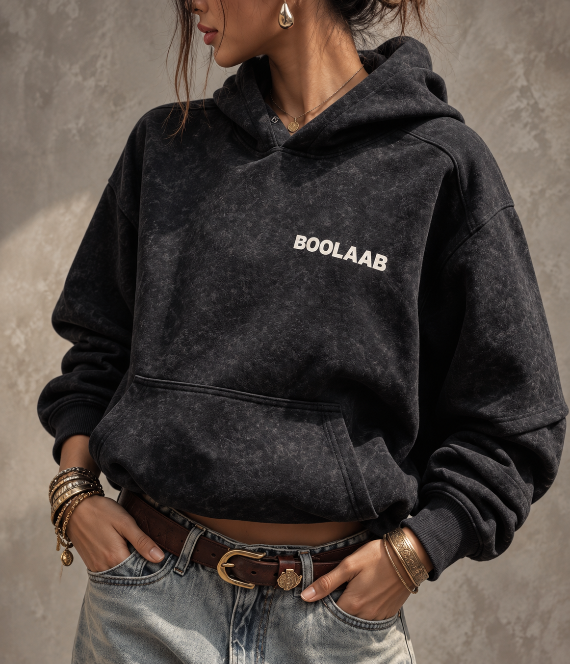 Black Acid Wash Boolaab Hoodie
