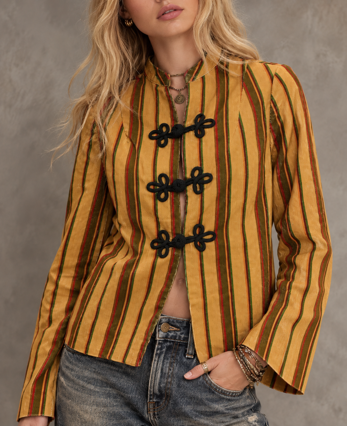 Yellow Striped Frog Button Jacket