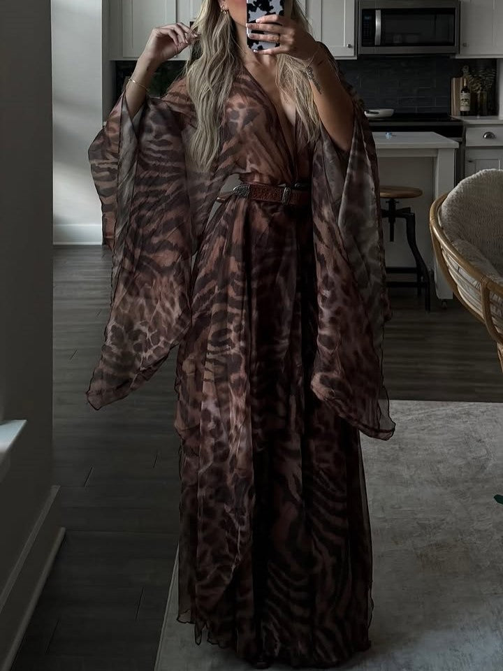 Brown Leopard Print Sheer Maxi Dress