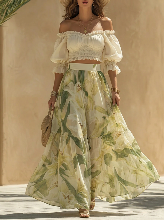 Off-Shoulder Crop Top & Lily Floral Maxi Skirt Set