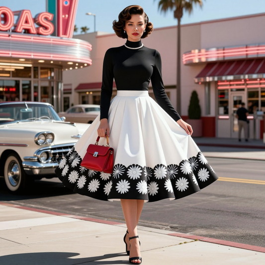 Daisy Print Turtleneck Midi Dress