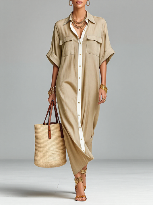 Contrast Placket Utility Shirt Dress