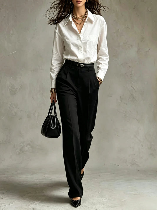 Classic Button Down Shirt And Pleated Trousers Set