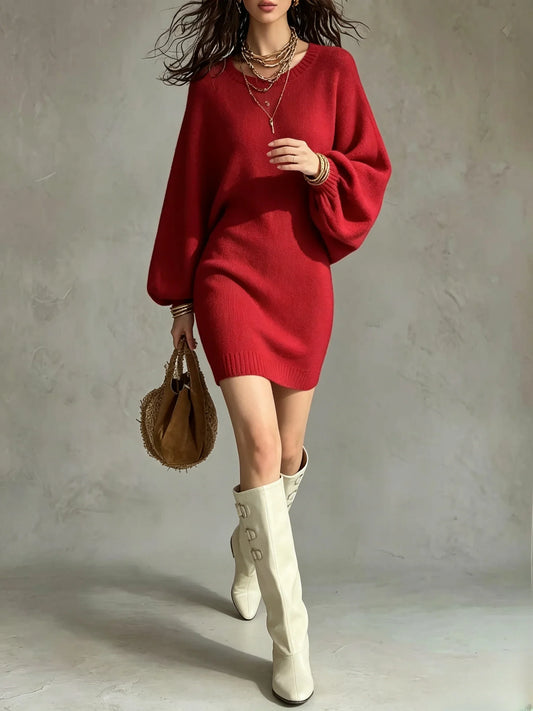 Oversized Balloon Sleeve Knit Mini Dress