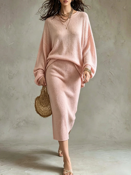 Relaxed Knit Sweater And Midi Skirt Set