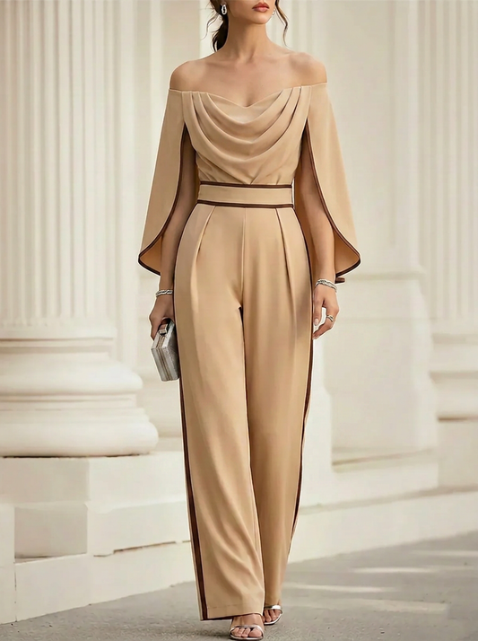 Draped Cowl Neck Cape Sleeve Wide-Leg Jumpsuit