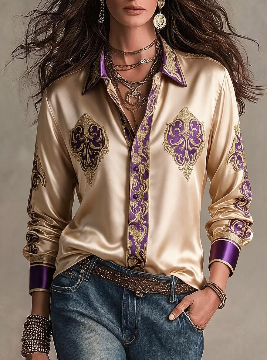 Champagne Purple Baroque Satin Shirt