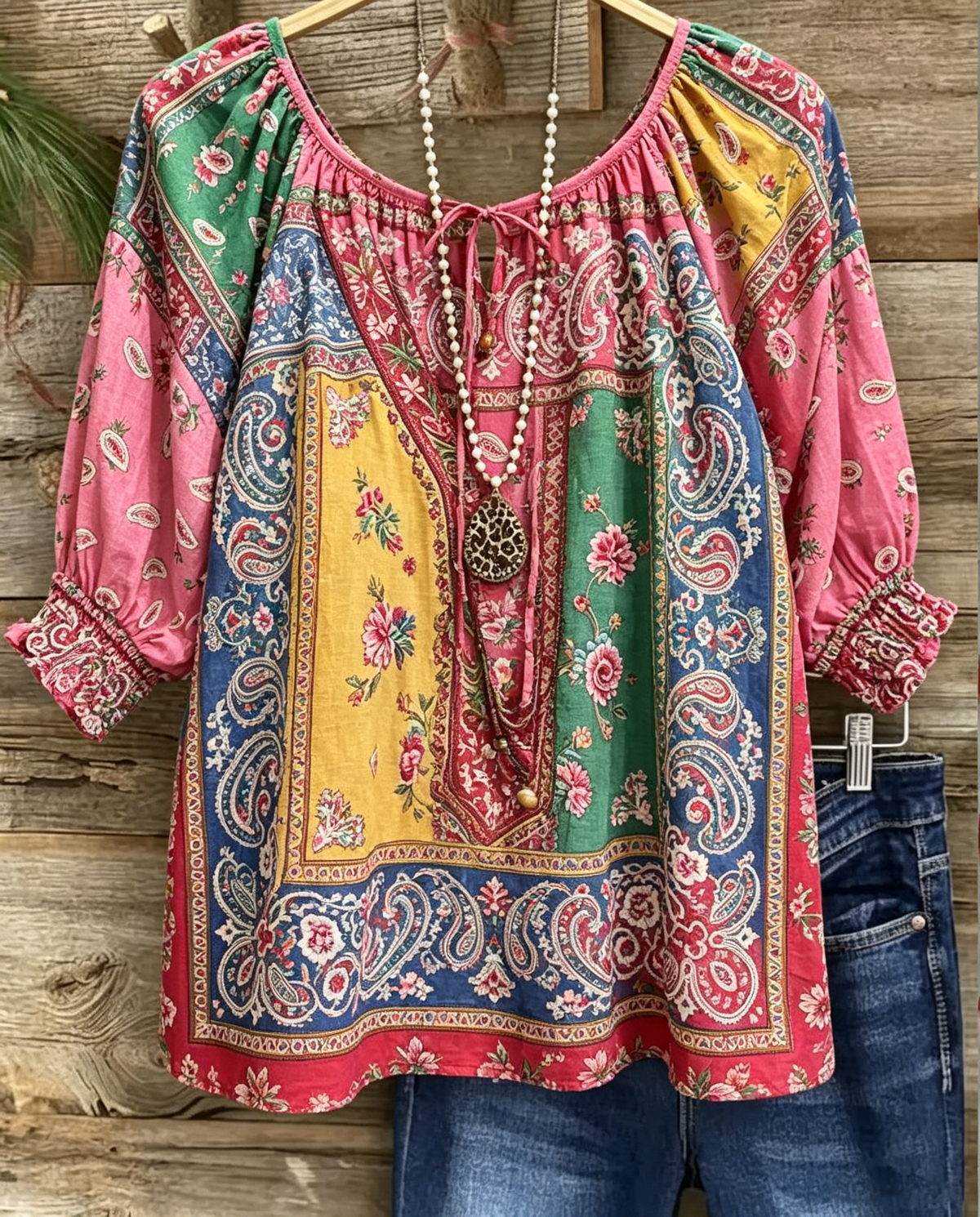 Multicolor Patchwork Boho Blouse