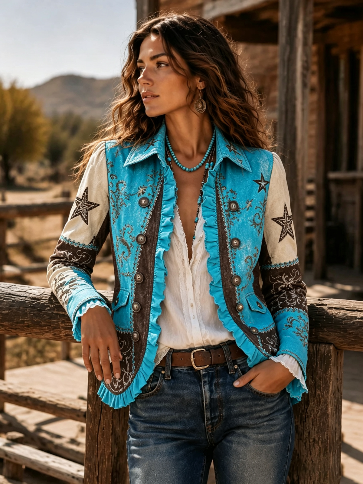 Turquoise Star Embroidered Jacket