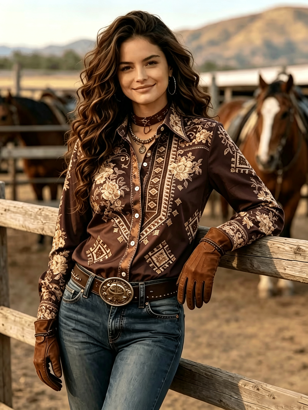 Brown Leopard Floral Western Shirt