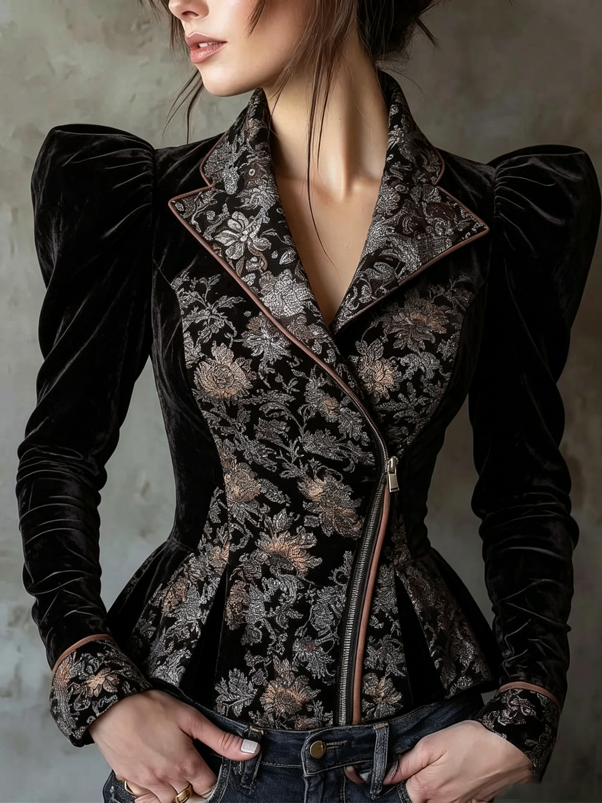 Black Gold Brocade Velvet Blazer