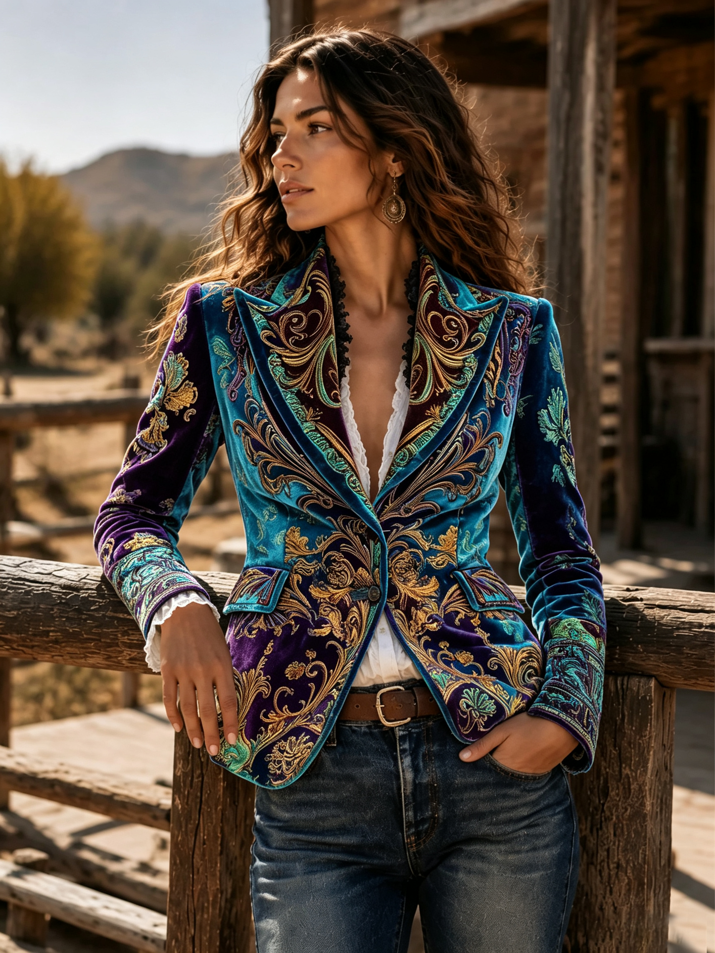 Purple Velvet Ornate Tailored Blazer