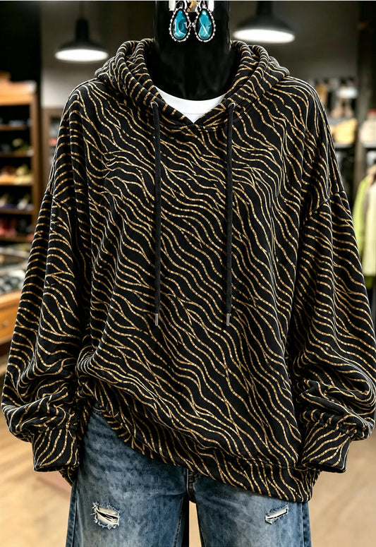 Black Gold Wavy Line Hoodie