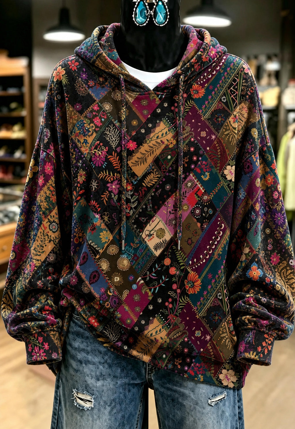 Multicolor Patchwork Paisley Hoodie