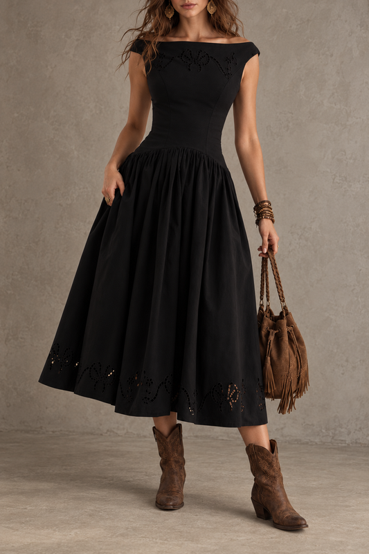 Black Sleeveless Drop Waist Midi Dress