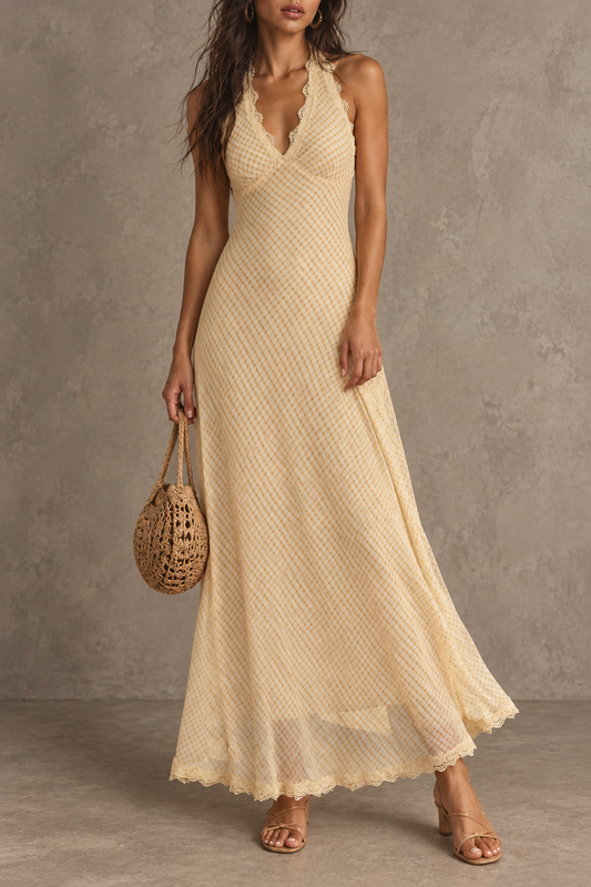 Cream Sheer Halter Maxi Dress