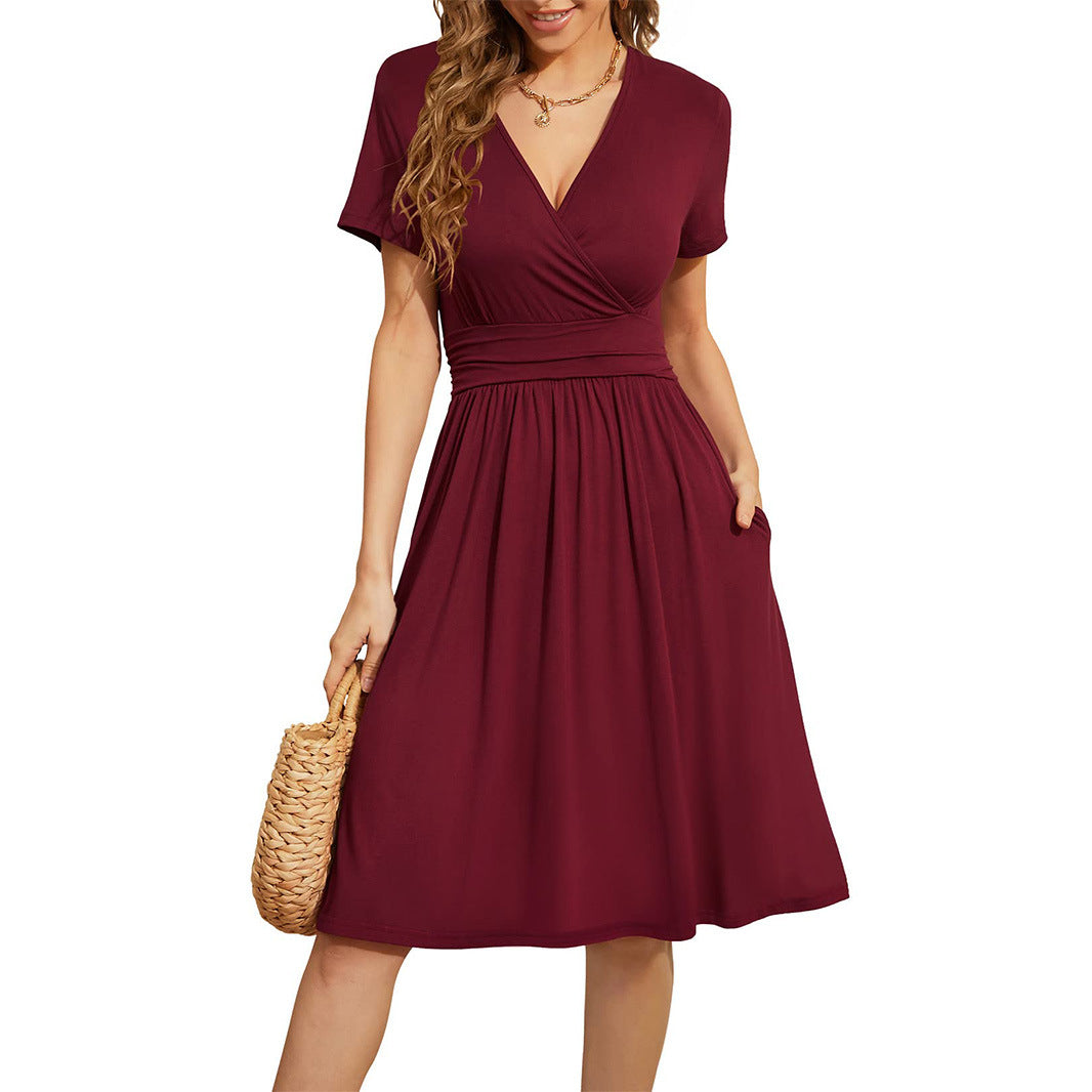 Boho Printed V-Neck Wrap Midi Dress